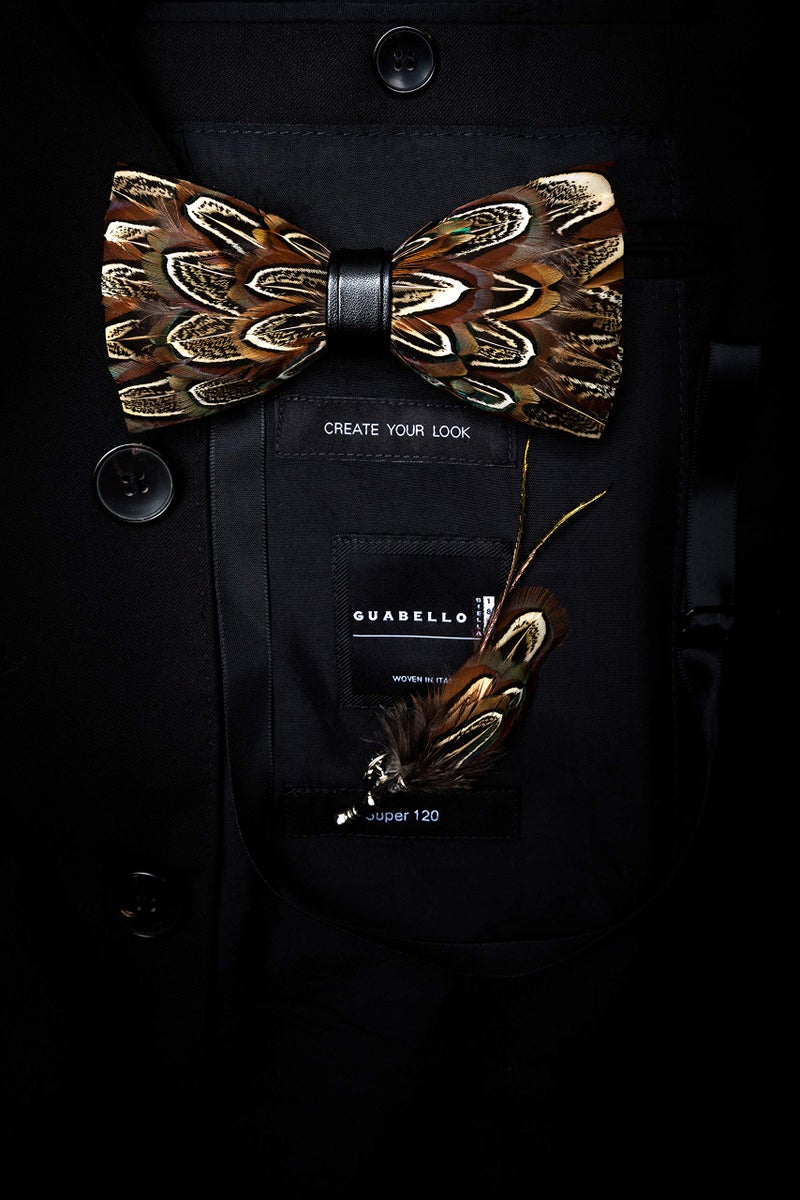 RBOCOTT Leather Feather Handmade Pre-tied Bow tie and Brooch Sets for Men(7) - Image 4